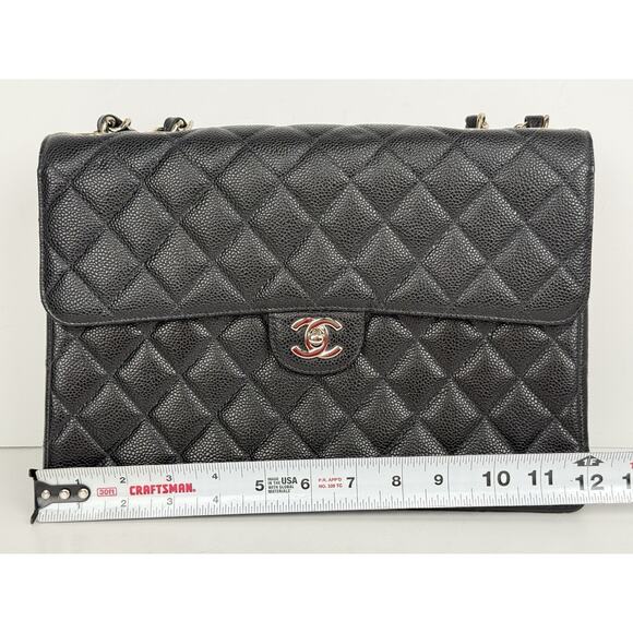 Chanel Jumbo Classic Flap Bag Black Caviar Leather Silver Hardware B-5 - Picture 13 of 16